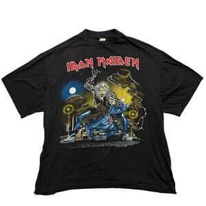 VTG Rare 1990 Iron Maiden Euro Tour Graphic Band T-Shirt Black L